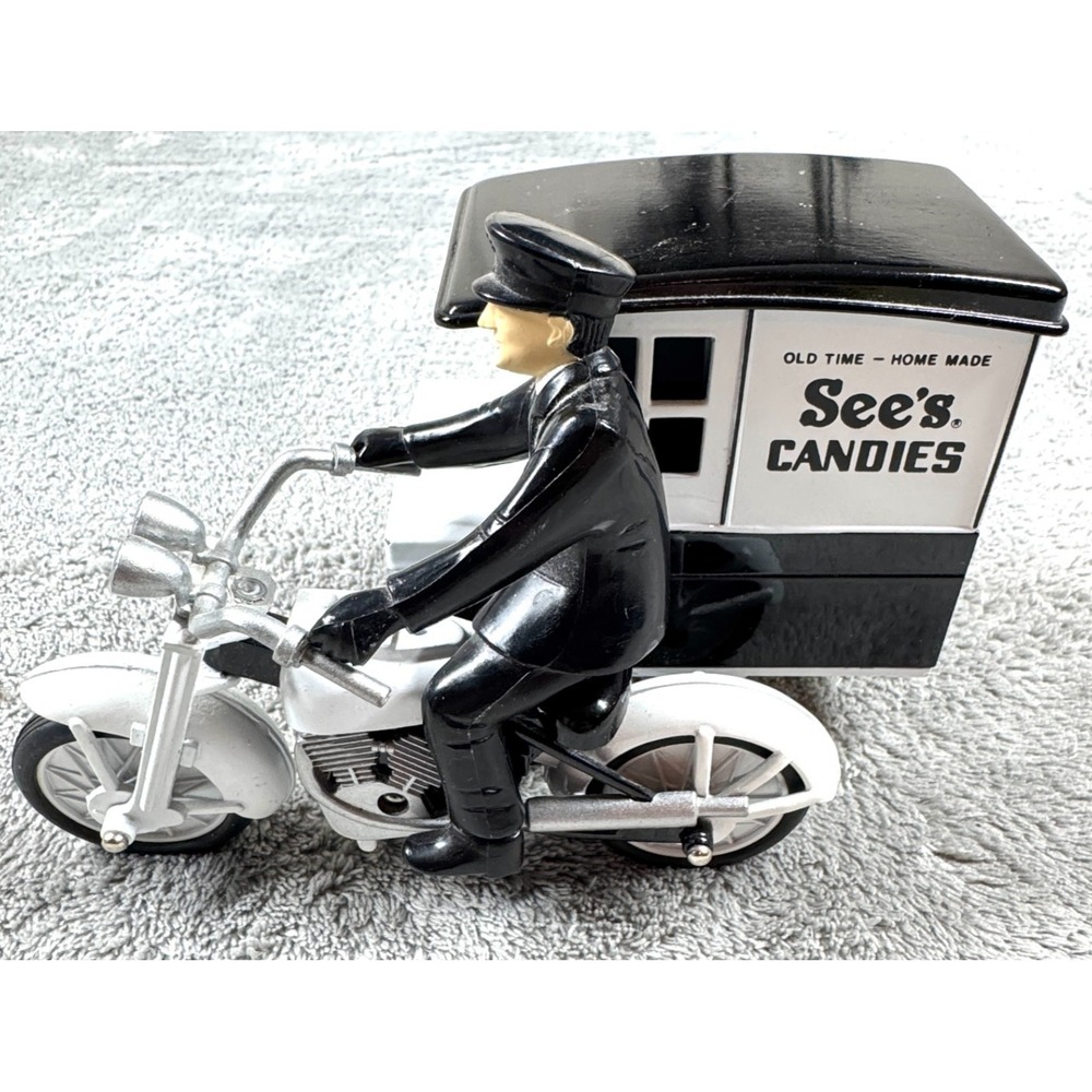 See's Candies Diecast Motorcycle With Sidecar & Delivery Truck Driver